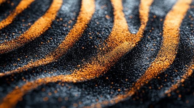 A hyper-detailed, high-resolution 3D rendering showcasing an abstract design in rich orange and black tones. The composition combines natural textures with a modern, high-contrast aesthetic, resulting in a visually compelling image that emphasizes depth and detail.