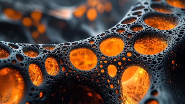 A high-resolution 3D rendering displaying an abstract biogenic structure in vibrant orange and deep black tones. This hyper-detailed, high-contrast image brings together organic forms with a futuristic aesthetic, creating a visually striking and intricate composition.