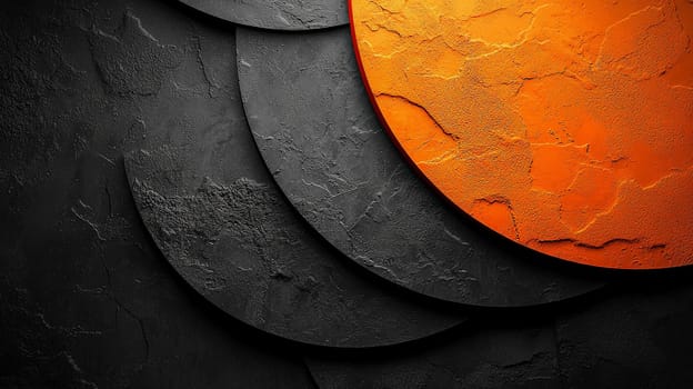 A hyper-detailed, high-resolution 3D rendering showcasing an abstract design in rich orange and black tones. The composition combines natural textures with a modern, high-contrast aesthetic, resulting in a visually compelling image that emphasizes depth and detail.