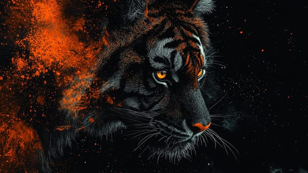 A hyper-detailed, high-resolution 3D rendering showcasing an abstract design in rich orange and black tones. The composition combines natural textures with a modern, high-contrast aesthetic, resulting in a visually compelling image that emphasizes depth and detail.