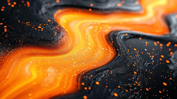A hyper-detailed, high-resolution 3D rendering showcasing an abstract design in rich orange and black tones. The composition combines natural textures with a modern, high-contrast aesthetic, resulting in a visually compelling image that emphasizes depth and detail.