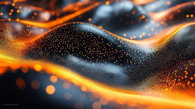 A high-resolution 3D rendering showcasing an intricate orange and black grid pattern. This hyper-detailed and high-contrast abstract design combines geometric precision with a modern, dynamic feel, creating a visually stunning digital composition.