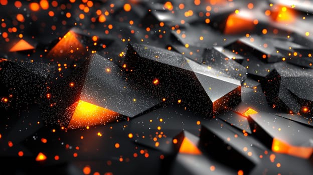 A hyper-detailed, high-resolution 3D rendering showcasing an abstract design in rich orange and black tones. The composition combines natural textures with a modern, high-contrast aesthetic, resulting in a visually compelling image that emphasizes depth and detail.