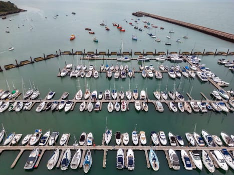 Aerial view of the marina at Brixham on the south coast of Devon in the southwest of England.