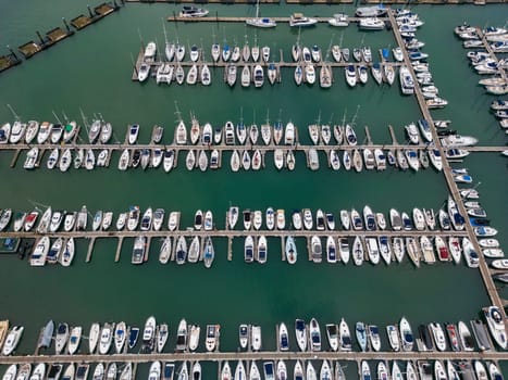 Aerial view of the marina and harbor at Brixham on the south coast of Devon in the southwest of England.