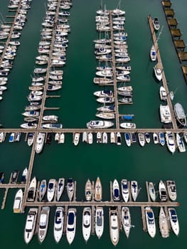 Aerial view of the marina at Brixham on the south coast of Devon in the southwest of England.