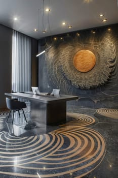 Modern office scene with an intricate layout pattern.