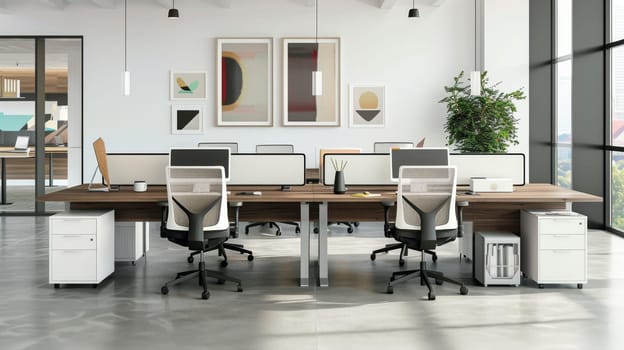 Modern office setup featuring a clean layout pattern.