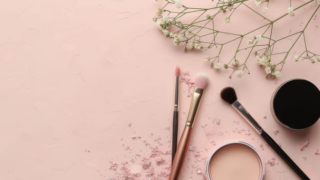Simple and elegant flat lay composition showcasing the versatility of minimalist makeup.