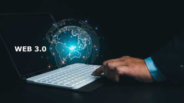 Web 3.0 concept image with a man using a laptop. Technology and WEB 3.0 concept.