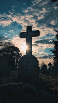 Poignant silhouette of a memorial cross.