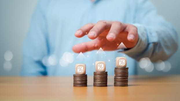 Investment strategies for long term growth, Retirement planning financial success, Investors are show profits and costs, Interest rate and Dividend yield concept, Stock market returns, Economic