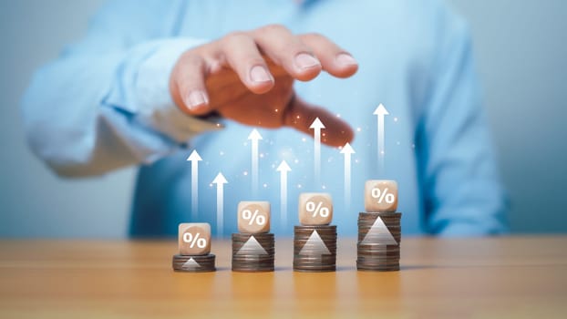 Investors are show profits and costs, Interest rate and Dividend yield concept, Investment strategies for long term growth, Retirement planning financial success, Stock market returns, Economic