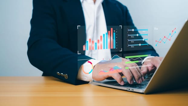 Strategic planning to increase sales profits, Businessman touching virtual screen Graph analysis of business growth and investment, long-term business plan.