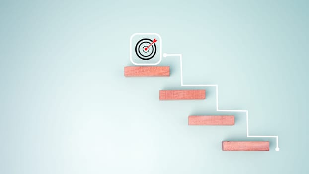 Block step on green background with target board icon on green background, Goal of business, Success and business target concept, Project management, company strategy, Business Obstacles and Risks.