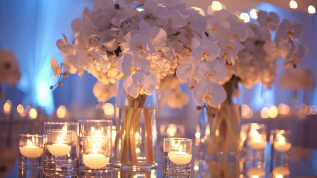 Sleek and understated party arrangements create a sense of tranquility