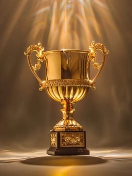 A luminous golden trophy shimmers with dazzling brilliance, its intricate details and ornamental design captivating the viewer and evoking a sense of grandeur and accomplishment