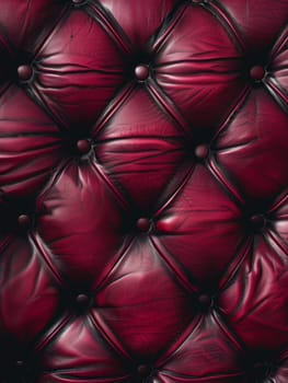 Striking close-up of a sumptuous burgundy leather surface, showcasing its intricate tufted pattern and rich, velvety texture. Deep, jewel-toned hue and meticulous stitching details create an opulent.