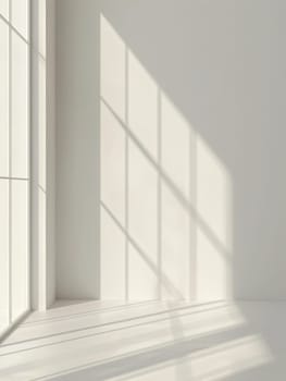 Minimal abstract grey and white backdrop for presentation your product. Background with play of light and shadows from windows on plaster wall in the empty cozy room