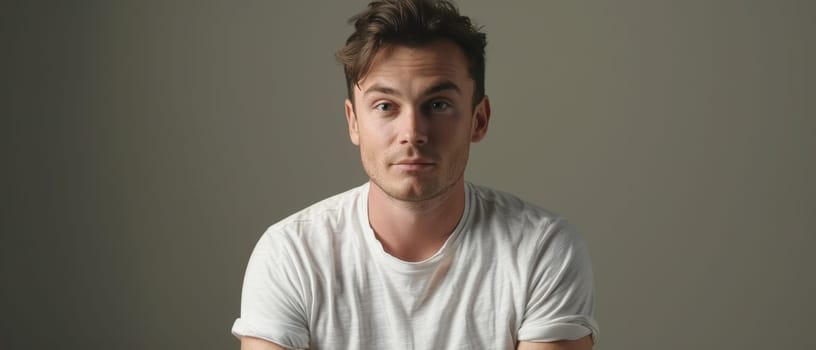 Thoughtful Young Man in White T-Shirt.