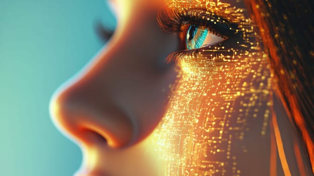 The concept of access and technology. Abstract Female Portrait with Information on Face