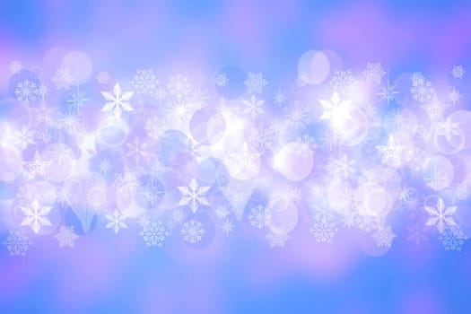 Abstract blurred festive delicate winter christmas or Happy New Year background with shiny light blue pink and white bokeh lighted stars. Space. Card concept.