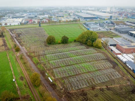 aerial view of a solar farm being built
