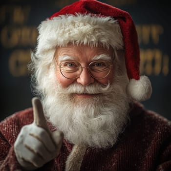 A cheerful Santa Claus with a white beard and red hat joyfully interacts conveying warmth and holiday cheer in a cozy atmosphere.