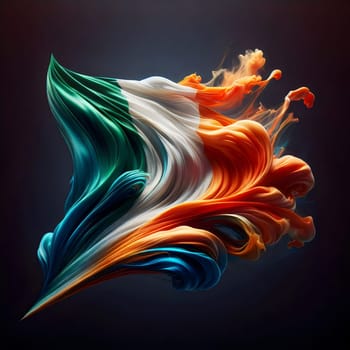 An abstract rendering of the Irish flag in swirling, dynamic form. The colors are vibrant and create a sense of energy. A high-quality photo.