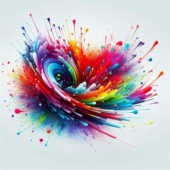 An abstract image of colorful paint splatters swirling into a vortex. The colors are vibrant and dynamic, creating a sense of energy and movement. A high-quality photo.