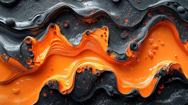 A high-resolution 3D rendering displaying an abstract biogenic structure in vibrant orange and deep black tones. This hyper-detailed, high-contrast image brings together organic forms with a futuristic aesthetic, creating a visually striking and intricate composition.