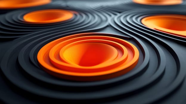 A hyper-detailed, high-resolution 3D rendering showcasing an abstract design in rich orange and black tones. The composition combines natural textures with a modern, high-contrast aesthetic, resulting in a visually compelling image that emphasizes depth and detail.