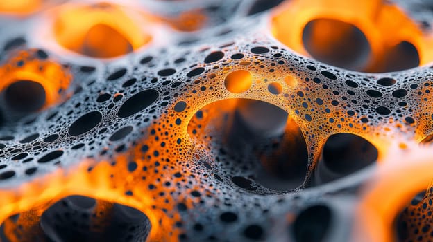 A high-resolution 3D rendering displaying an abstract biogenic structure in vibrant orange and deep black tones. This hyper-detailed, high-contrast image brings together organic forms with a futuristic aesthetic, creating a visually striking and intricate composition.
