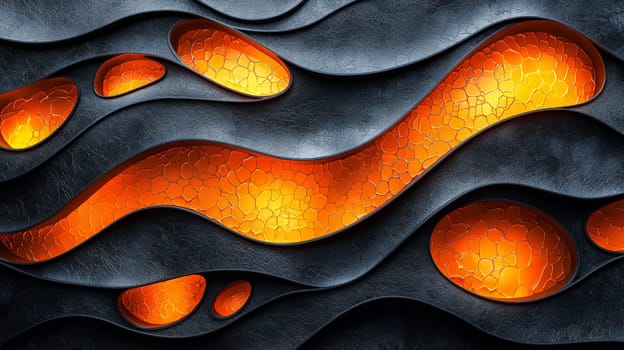 A hyper-detailed, high-resolution 3D rendering showcasing an abstract design in rich orange and black tones. The composition combines natural textures with a modern, high-contrast aesthetic, resulting in a visually compelling image that emphasizes depth and detail.