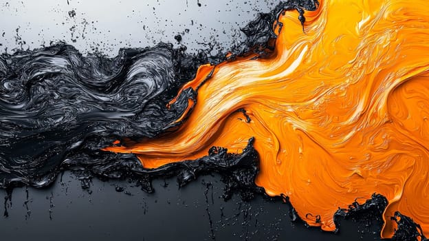 A hyper-detailed, high-resolution 3D rendering showcasing an abstract design in rich orange and black tones. The composition combines natural textures with a modern, high-contrast aesthetic, resulting in a visually compelling image that emphasizes depth and detail.