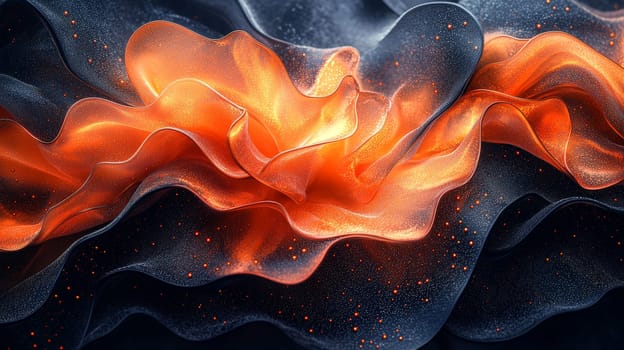 A hyper-detailed, high-resolution 3D rendering showcasing an abstract design in rich orange and black tones. The composition combines natural textures with a modern, high-contrast aesthetic, resulting in a visually compelling image that emphasizes depth and detail.