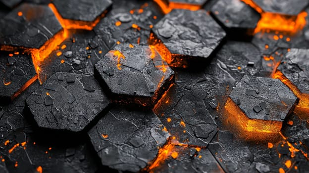 A hyper-detailed, high-resolution 3D rendering showcasing an abstract design in rich orange and black tones. The composition combines natural textures with a modern, high-contrast aesthetic, resulting in a visually compelling image that emphasizes depth and detail.
