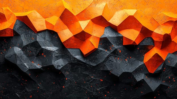 A hyper-detailed, high-resolution 3D rendering showcasing an abstract design in rich orange and black tones. The composition combines natural textures with a modern, high-contrast aesthetic, resulting in a visually compelling image that emphasizes depth and detail.