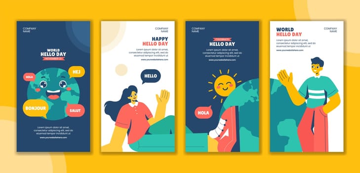 Social Media Stories for World Hello Day in a Flat Cartoon Style Illustration