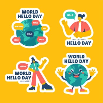 World Hello Day Label Vector in Flat Cartoon Style Illustration