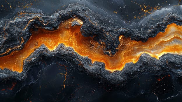 A hyper-detailed, high-resolution 3D rendering showcasing an abstract design in rich orange and black tones. The composition combines natural textures with a modern, high-contrast aesthetic, resulting in a visually compelling image that emphasizes depth and detail.