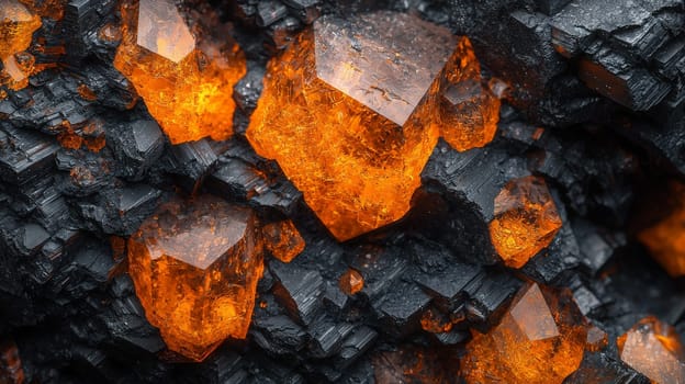 A hyper-detailed, high-resolution 3D rendering showcasing an abstract design in rich orange and black tones. The composition combines natural textures with a modern, high-contrast aesthetic, resulting in a visually compelling image that emphasizes depth and detail.