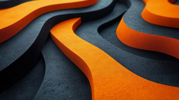 A hyper-detailed, high-resolution 3D rendering showcasing an abstract design in rich orange and black tones. The composition combines natural textures with a modern, high-contrast aesthetic, resulting in a visually compelling image that emphasizes depth and detail.