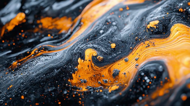 A hyper-detailed, high-resolution 3D rendering showcasing an abstract design in rich orange and black tones. The composition combines natural textures with a modern, high-contrast aesthetic, resulting in a visually compelling image that emphasizes depth and detail.