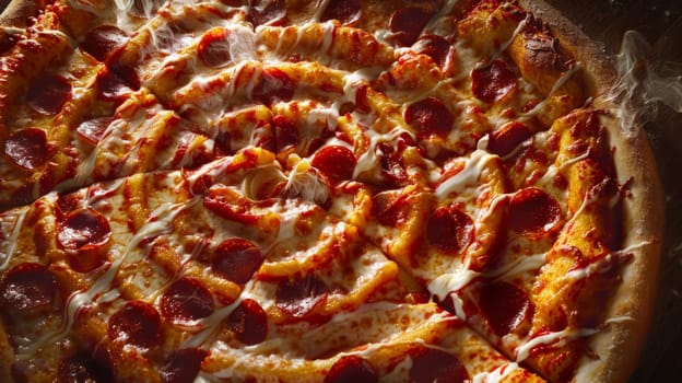 A mesmerizing top-down view of a spinning pizza