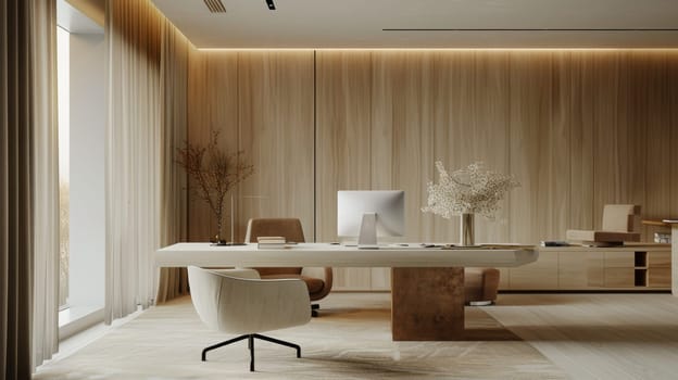 A minimalist work area with clean lines and uncluttered surfaces