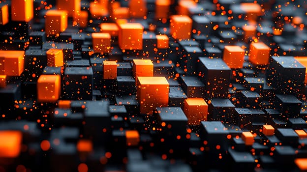 A hyper-detailed, high-resolution 3D rendering showcasing an abstract design in rich orange and black tones. The composition combines natural textures with a modern, high-contrast aesthetic, resulting in a visually compelling image that emphasizes depth and detail.