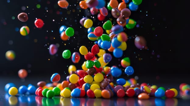 A mesmerizing display of levitating rainbow-colored candies