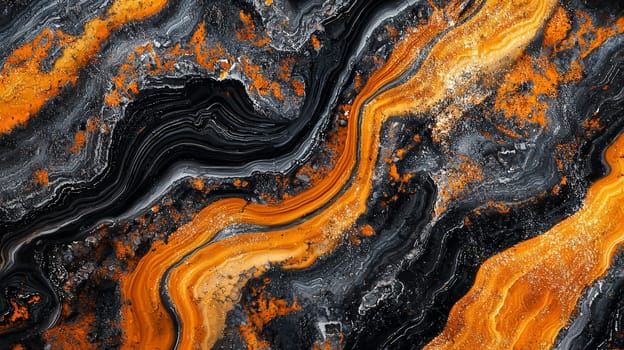 A hyper-detailed, high-resolution 3D rendering showcasing an abstract design in rich orange and black tones. The composition combines natural textures with a modern, high-contrast aesthetic, resulting in a visually compelling image that emphasizes depth and detail.