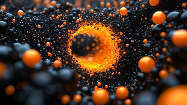 A hyper-detailed, high-resolution 3D rendering showcasing an abstract design in rich orange and black tones. The composition combines natural textures with a modern, high-contrast aesthetic, resulting in a visually compelling image that emphasizes depth and detail.
